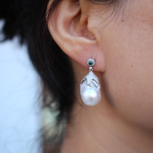 Unique Baroque Pearl Drop Earrings with Zircon silver|Big Natural Genuine Pearl Earrings women|Modern Art Deco Pearl Stud Earrings - Image 4