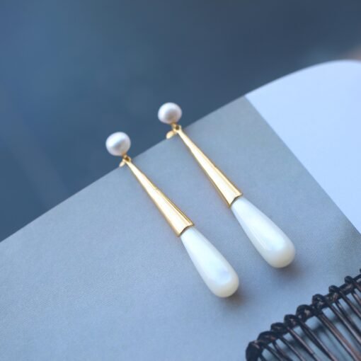 Natural Mother of Pearl Drop Earrings Silver|Unique White Gemstone Earrings|Statement Mother of Pearl Earring|Long Gemstone Earrings For Her - Image 6