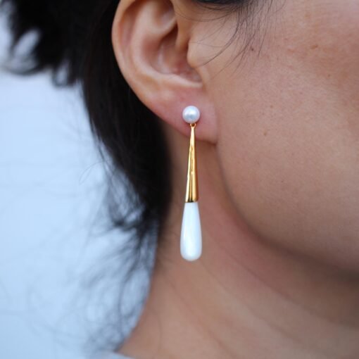 Natural Mother of Pearl Drop Earrings Silver|Unique White Gemstone Earrings|Statement Mother of Pearl Earring|Long Gemstone Earrings For Her - Image 7