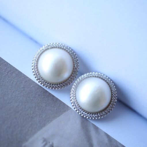 Natural Big white Pearl Earrings s925 Silver|Minimalist Simple Pearl Jewelry set|Statement Pearl pendent|Perfect Wedding Earring women - Image 3