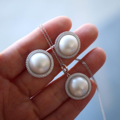Natural Big white Pearl Earrings s925 Silver|Minimalist Simple Pearl Jewelry set|Statement Pearl pendent|Perfect Wedding Earring women - Image 2