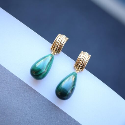 Natural Long Teardrop Malachite Drop Earring 925 silver|Statement Malachite earring|Vintage Green Gemstone Earrings|Antique Earrings for her - Image 6