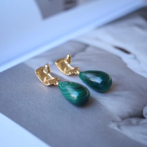 Natural Long Teardrop Malachite Drop Earring 925 silver|Statement Malachite earring|Vintage Green Gemstone Earrings|Antique Earrings for her - Image 8