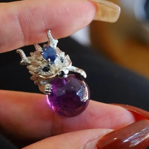 Natural amethyst pendant necklace women/unique dragon amethyst pendant silver/Art deco amethyst necklace|Handmade modern amethyst pendan - Image 6