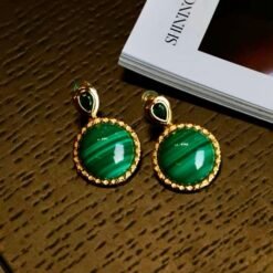 Genuine Malachite Stud Drop Earrings Sterling Silver|Malachite Jewelry|Statement Green Malachite Earring|Vintage Malachite Earrings For Her