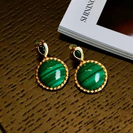 Genuine Malachite Stud Drop Earrings Sterling Silver|Malachite Jewelry|Statement Green Malachite Earring|Vintage Malachite Earrings For Her