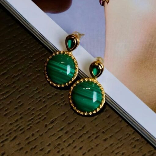 Genuine Malachite Stud Drop Earrings Sterling Silver|Malachite Jewelry|Statement Green Malachite Earring|Vintage Malachite Earrings For Her - Image 6