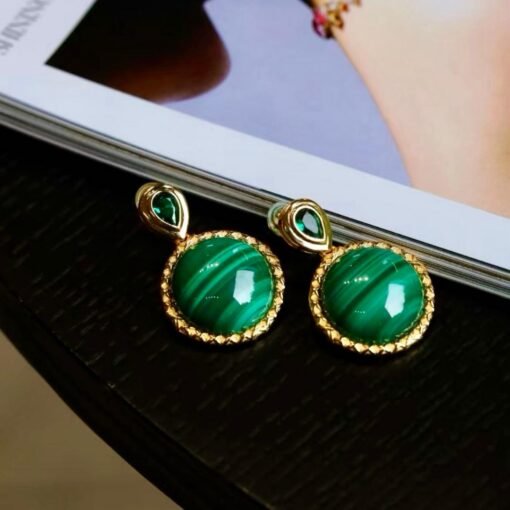 Genuine Malachite Stud Drop Earrings Sterling Silver|Malachite Jewelry|Statement Green Malachite Earring|Vintage Malachite Earrings For Her - Image 8