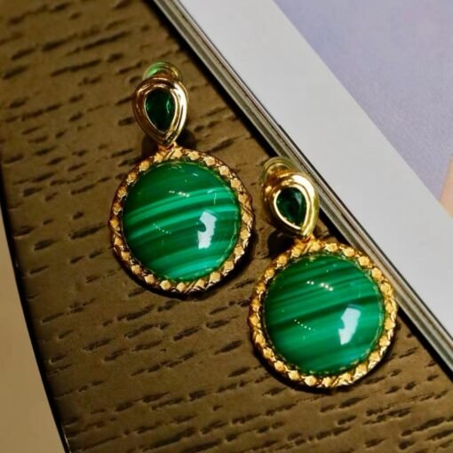 Genuine Malachite Stud Drop Earrings Sterling Silver|Malachite Jewelry|Statement Green Malachite Earring|Vintage Malachite Earrings For Her - Image 2