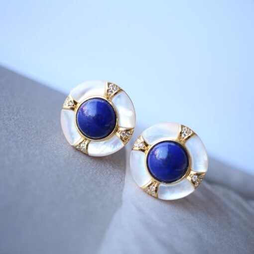 Genuine Lapis Lazuli Studs Earring sterling silver|Statement lapis lazuli studsFloral petal lapis lazuli studsHemisphere Lapis Lazuli stud - Image 3