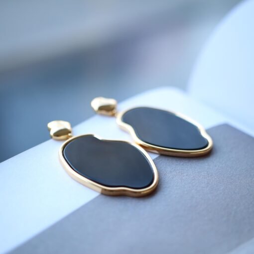Unique Black Agate With Silver Hoop Earrings|Big Black Agate Earrings|Dainty Jewelry|Everyday Minimalist Earrings|Perfect Gift For Her - Image 6
