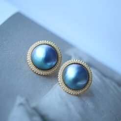 Natural Mabe Pearl Studs with Zircon Sterling Sliver|Pearl Halo Zircon Stud|Statement Studs Earring|Real Pearl Stud|Perfect Anniversary Gift