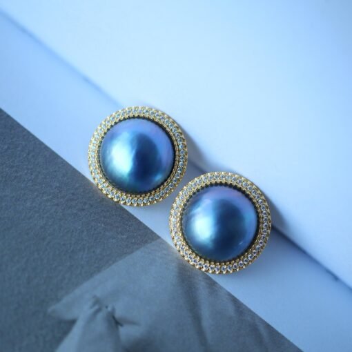 Natural Mabe Pearl Studs with Zircon Sterling Sliver|Pearl Halo Zircon Stud|Statement Studs Earring|Real Pearl Stud|Perfect Anniversary Gift - Image 6